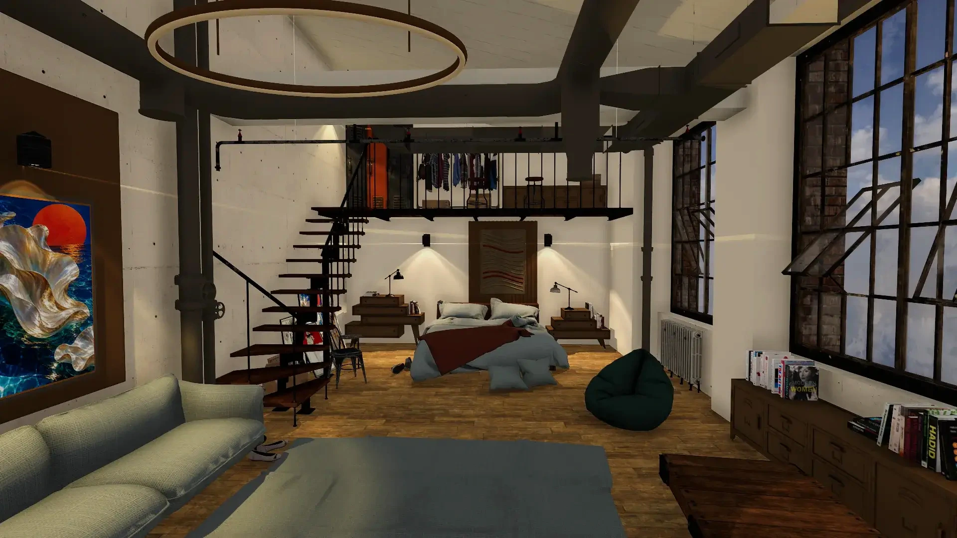 El loft del juego, en penumbra